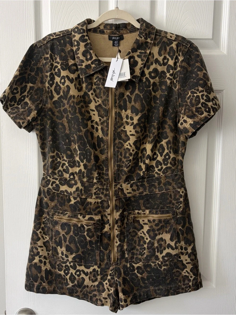 NWT Nasty Gal Brown and Black Leopard Zip Romper - Picture 1 of 3